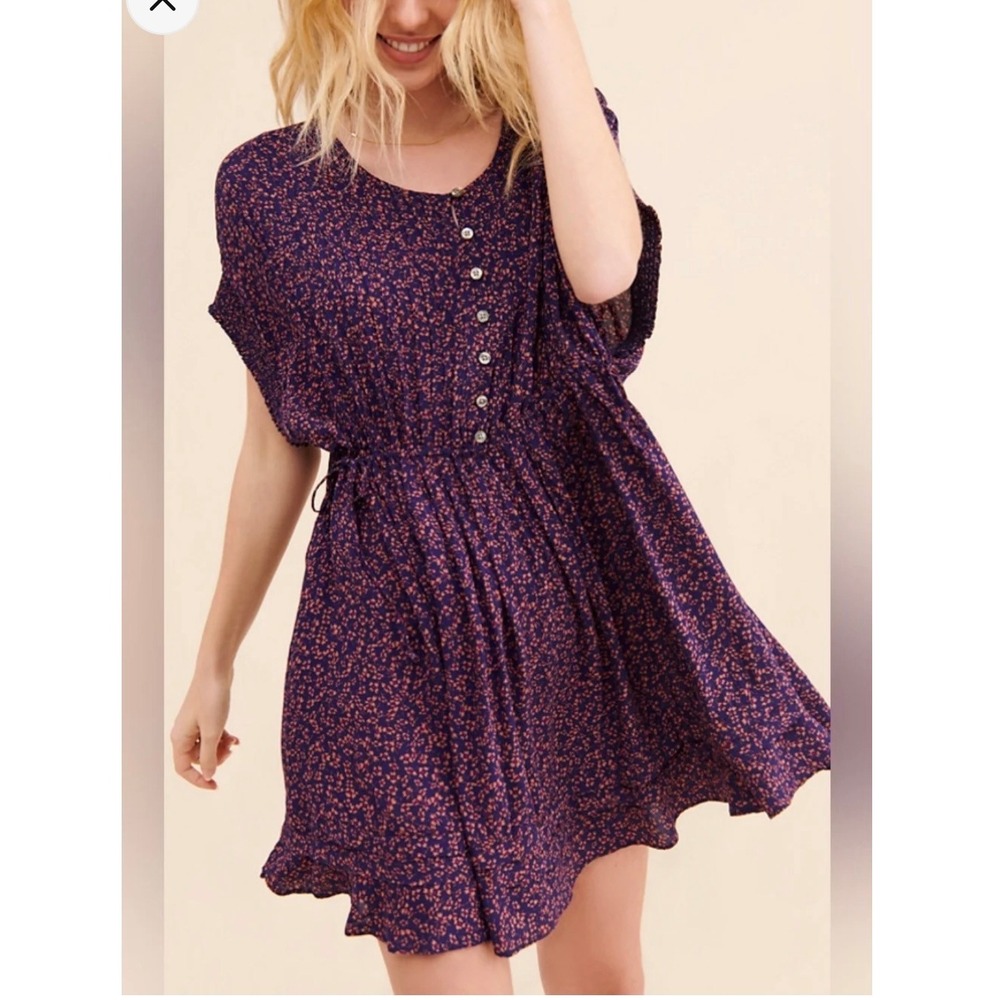 Free People One Fine Day Purple Floral Mini Dress Small Boho Festival Flowy